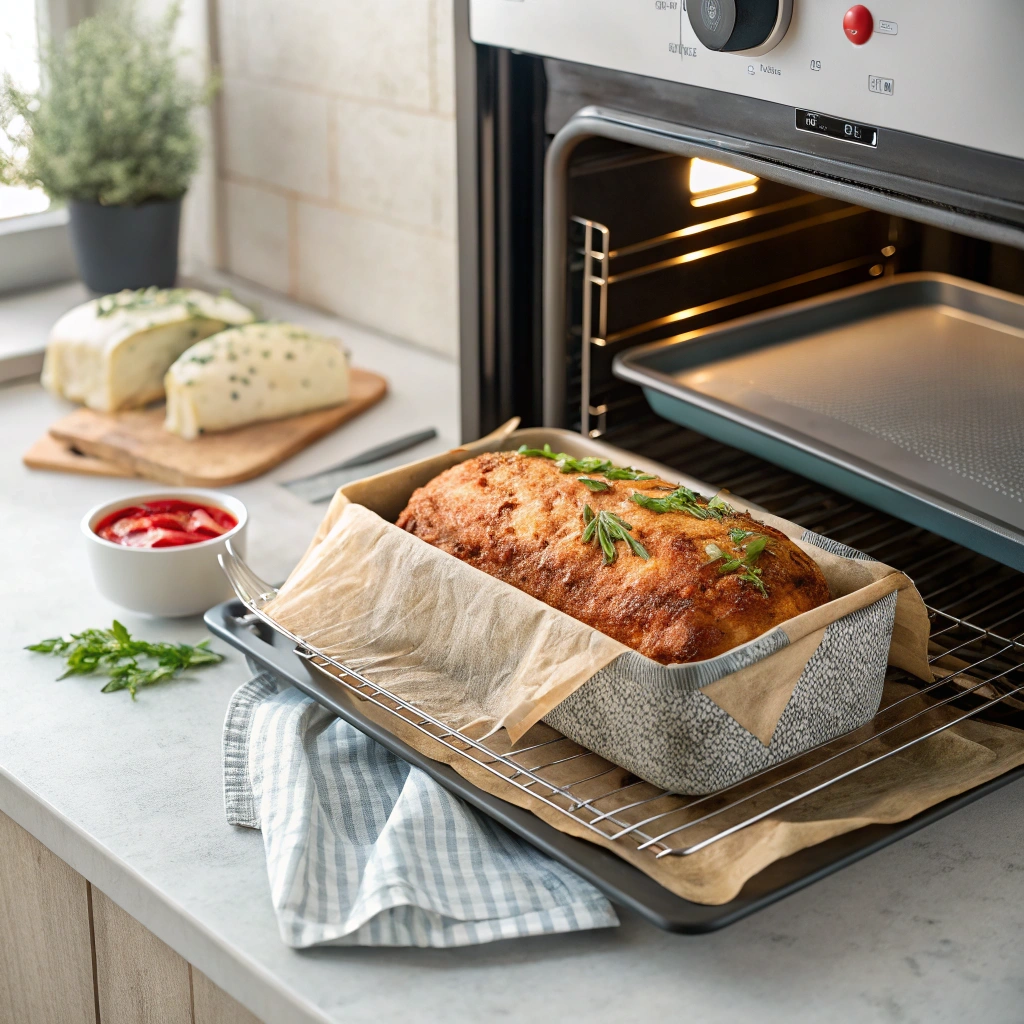 7 Simple Steps to the Perfect Meat Loaf Recipe 5 Creat alt title and description for an image about Baking the Meat Loaf