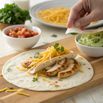 Chicken Quesadilla Recipe with a Twist: Add Your Favorite Ingredients 3 Creat alt title and description for an image about Assembling the Quesadilla