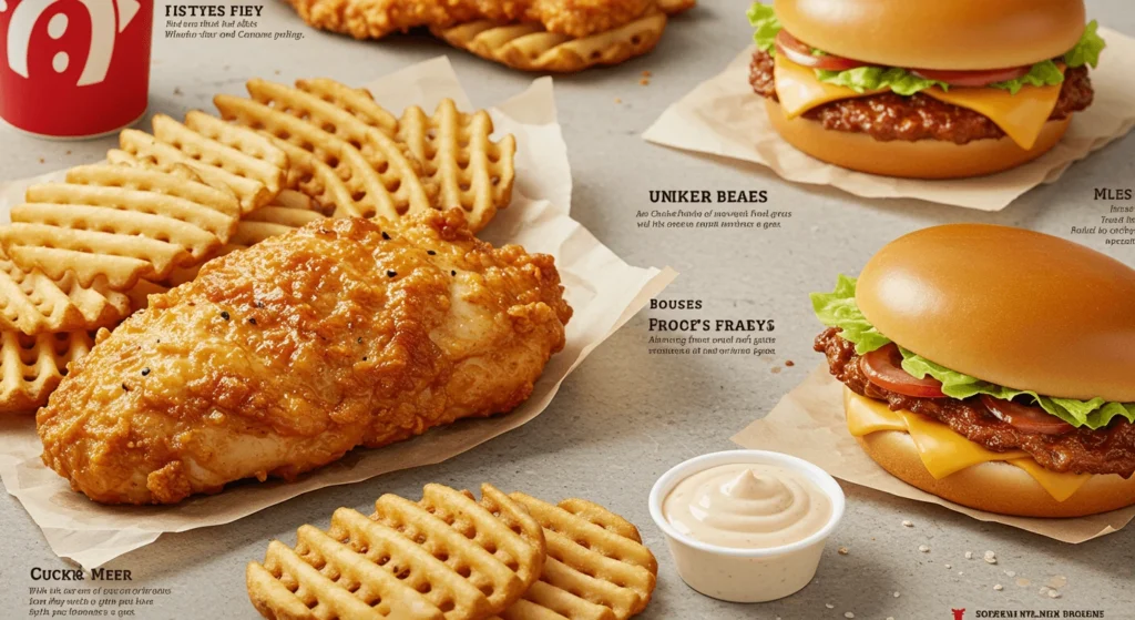 "Delicious Chick-fil-A menu items including sandwiches, nuggets, and fries."