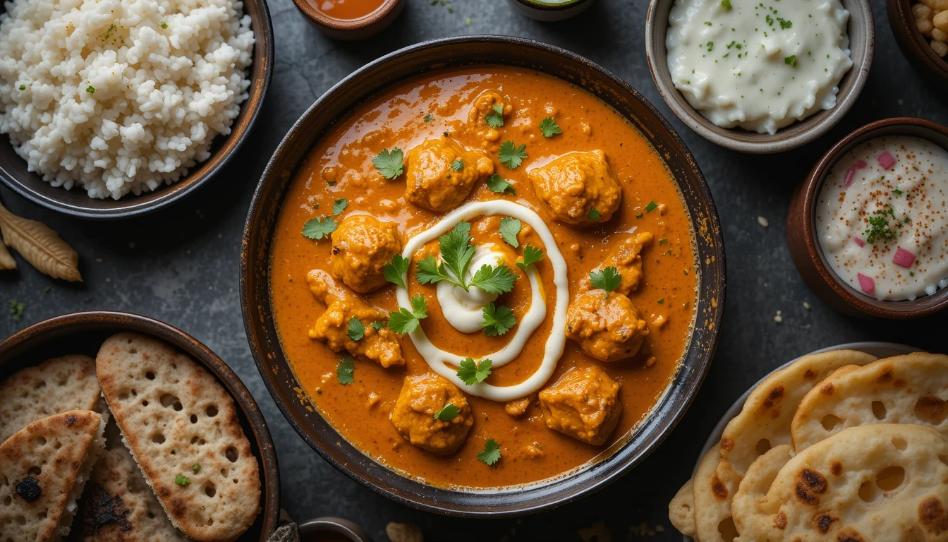 Creamy Butter Chicken with Spices and Garnish