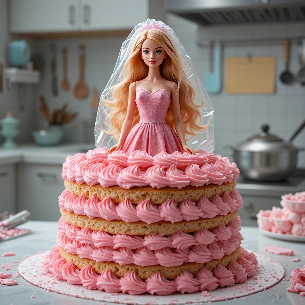 5 Quick Steps to Bake a Beautiful Barbie Cake for Birthdays 5 Stacking Barbie cake layers.