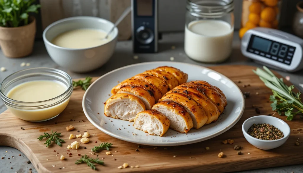 "Golden Crispy Chicken Tenders with Dipping Sauces"