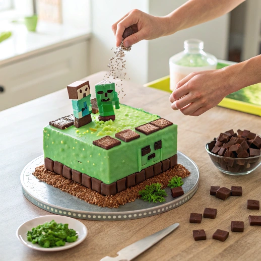 7 Easy Steps to Bake the Perfect Minecraft Cake at Home 5 realistic kitchen scene hands sprinkling edible ezgif.com png to webp converter