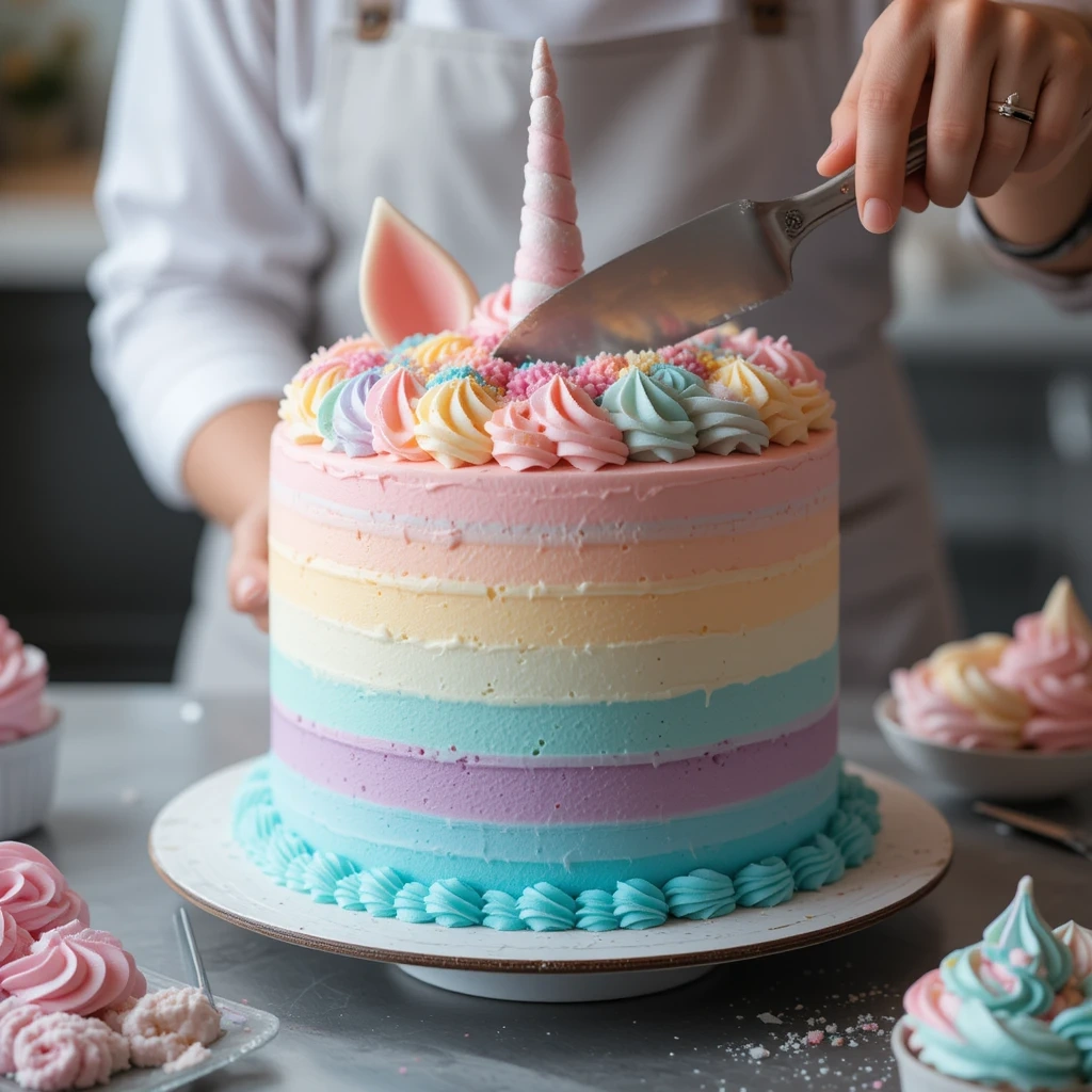 7 Magical Steps to Make the Perfect Unicorn Cake at Home 4 "Colorful Unicorn Cake with Buttercream Frosting and Fondant Decorations"