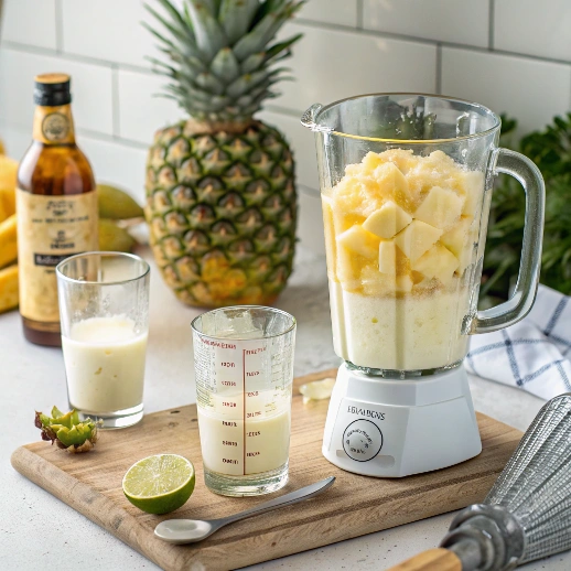 Blending the Dole Whip Mixture for Boozy Dole Whip