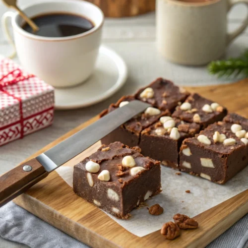 Cutting and Serving Homemade Rocky Road Fudge Squares
