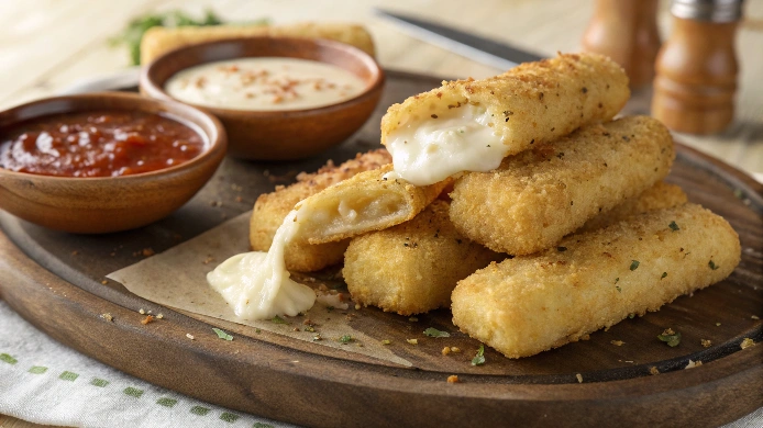 Golden Crispy Mozzarella Sticks with Marinara Sauce