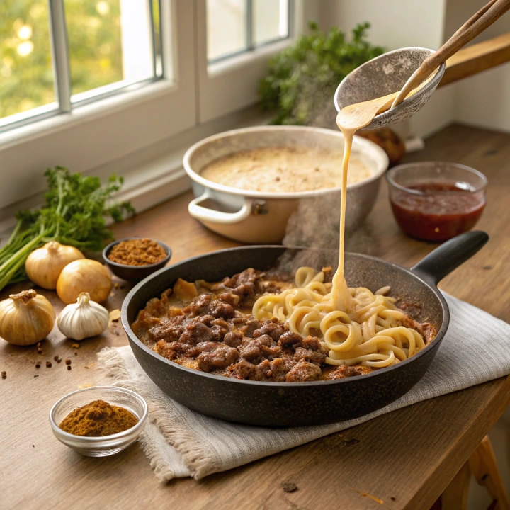 Step-by-Step Cooking Process for Homemade Hamburger Helper Beef Stroganoff