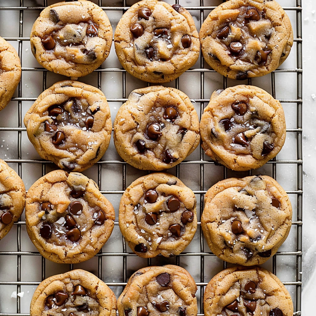 Warm chewy chocolate chip cookies with sea salt