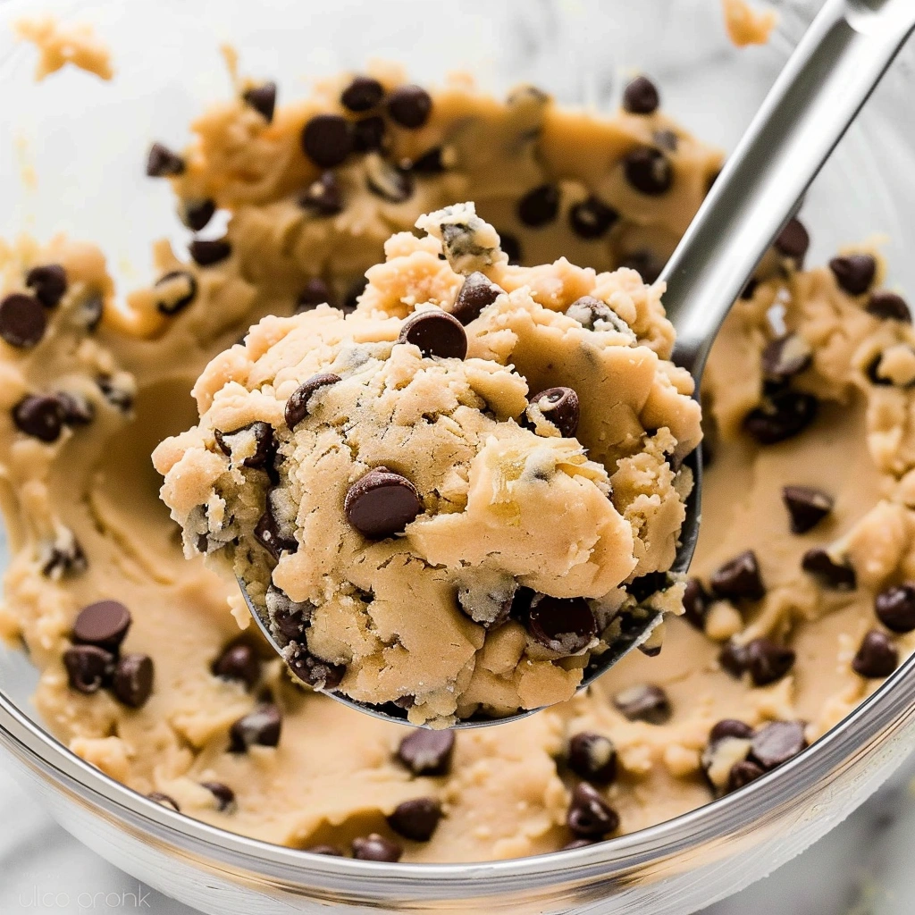 Scooped dough balls for soft chocolate chip cookies